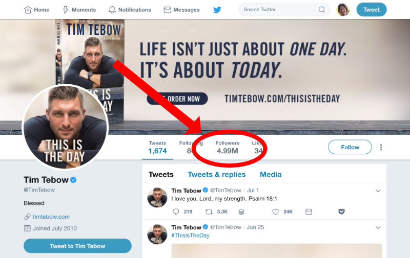 Tim Tebow Thought Leader Twitter profile